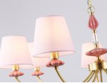 Подвесная люстра с абажуром и декором из керамики Ambrella LH75025/7 GD/PI золото/розовый E14/7 max 40W D890*800