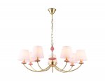 Подвесная люстра с абажуром и декором из керамики Ambrella LH75025/7 GD/PI золото/розовый E14/7 max 40W D890*800