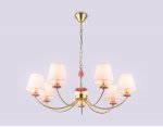 Подвесная люстра с абажуром и декором из керамики Ambrella LH75025/7 GD/PI золото/розовый E14/7 max 40W D890*800