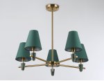 Люстра на штанге с абажурами и мрамором Ambrella LH75051/5 BS/GN латунь/зеленый E14*5 max 40W D700*580
