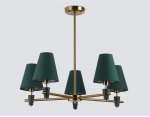 Люстра на штанге с абажурами и мрамором Ambrella LH75051/5 BS/GN латунь/зеленый E14*5 max 40W D700*580