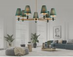 Люстра на штанге с абажурами и мрамором Ambrella LH75053/7 BS/GN латунь/зеленый E14*7 max 40W D840*580