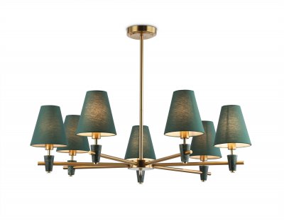 Люстра на штанге с абажурами и мрамором Ambrella LH75053/7 BS/GN латунь/зеленый E14*7 max 40W D840*580