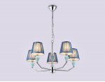 Подвесная люстра с абажуром и декором из керамики Ambrella LH75061/5 CH/DB хром/темно синий E14/5 max 40W D690*810