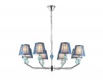 Подвесная люстра с абажуром и декором из керамики Ambrella LH75063/8 CH/DB хром/темно синий E14/8 max 40W D870*810