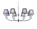 Подвесная люстра с абажуром и декором из керамики Ambrella LH75063/8 CH/DB хром/темно синий E14/8 max 40W D870*810
