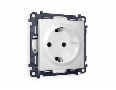 Комплект механизма электрической розетки ALFA MA107010 Белый глянец с заземлением со шторкми 2P+E 16A-250V QUANT Ambrella Volt Комплект механизма электрической розетки ALFA MA107010 Белый глянец с заземлением со шторкми 2P+E 16A-250V QUANT Ambrella Volt