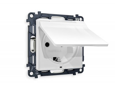 Комплект механизма электрической розетки ALFA MA108010 Белый глянец с заземлением с шторками и защитной крышкой 2P+E 16A-250V IP44 QUANT Ambrella Volt Комплект механизма электрической розетки ALFA MA108010 Белый глянец с заземлением с шторками и защитной крышкой 2P+E 16A-250V IP44 QUANT Ambrella Volt