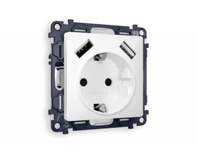 Комплект механизма электрической розетки ALFA MA109010 Белый глянец 2USB A+A 18W быстрая зарядка с заземлением и шторками 2P+E 16A-250V QUANT Ambrella Volt Комплект механизма электрической розетки ALFA MA109010 Белый глянец 2USB A+A 18W быстрая зарядка с заземлением и шторками 2P+E 16A-250V QUANT Ambrella Volt