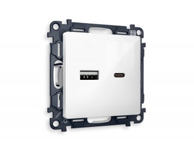 Комплект механизма розетки ALFA MA111010 Белый глянец 2USB A+C 20W быстрая зарядка QUANT Ambrella Volt Комплект механизма розетки ALFA MA111010 Белый глянец 2USB A+C 20W быстрая зарядка QUANT Ambrella Volt