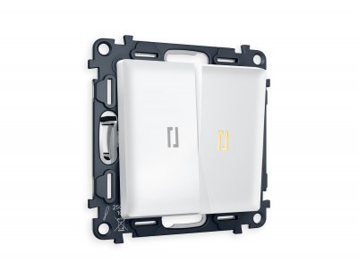 Комплект механизма 2-клавишного проходного выключателя с подсветкой 3200K ALFA MA124030 Белый матовый QUANT Ambrella Volt Комплект механизма 2-клавишного проходного выключателя с подсветкой 3200K ALFA MA124030 Белый матовый QUANT Ambrella Volt