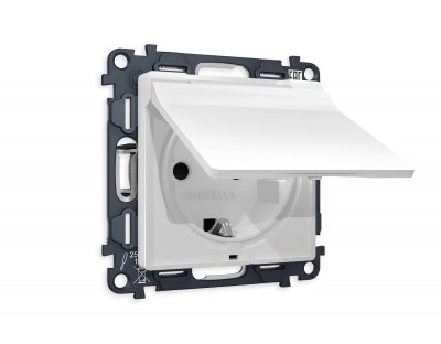 Комплект механизма электрической розетки ALFA MA128010 Белый матовый с заземлением со шторками и защитной крышкой 2P+E 16A-250V IP44 QUANT Ambrella Volt