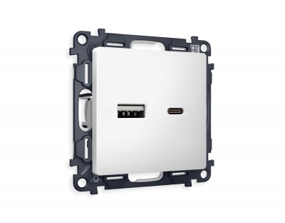 Комплект механизма розетки ALFA MA131010 Белый матовый 2USB A+C 20W быстрая зарядка QUANT Ambrella Volt