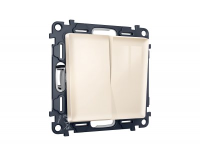 Комплект механизма 2-клавишного проходного выключателя ALFA MA303020 Бежевый глянец QUANT Ambrella Volt Комплект механизма 2-клавишного проходного выключателя ALFA MA303020 Бежевый глянец QUANT Ambrella Volt