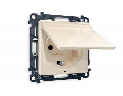 Комплект механизма электрической розетки ALFA MA308010 Бежевый глянец с заземлением с шторками и защитной крышкой 2P+E 16A-250V IP44 QUANT Ambrella Volt Комплект механизма электрической розетки ALFA MA308010 Бежевый глянец с заземлением с шторками и защитной крышкой 2P+E 16A-250V IP44 QUANT Ambrella Volt