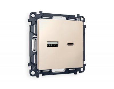 Комплект механизма розетки ALFA MA331010 Бежевый матовый 2USB A+C 20W быстрая зарядка QUANT Ambrella Volt
