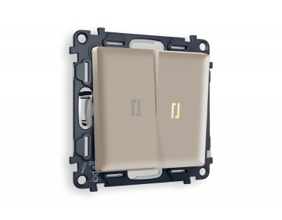 Комплект механизма 2-клавишного проходного выключателя с подсветкой 3200K ALFA MA364030 Серо-бежевый матовый QUANT Ambrella Volt