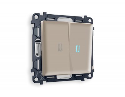 Комплект механизма 2-клавишного проходного выключателя с подсветкой 10000K ALFA MA364040 Серо-бежевый матовый QUANT Ambrella Volt