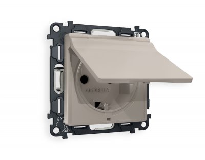 Комплект механизма электрической розетки ALFA MA368010 Серо-бежевый матовый с заземлением со шторками и защитной крышкой 2P+E 16A-250V IP44 QUANT Ambrella Volt