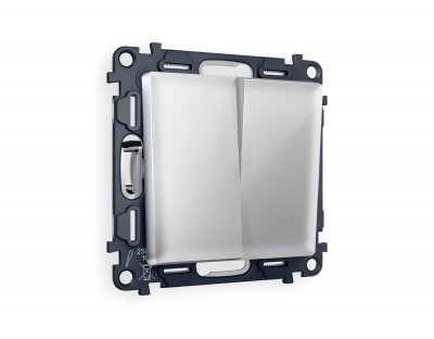 Комплект механизма 2-клавишного проходного выключателя ALFA MA403020 Серебро глянец QUANT Ambrella Volt