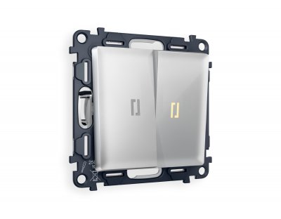 Комплект механизма 2-клавишного выключателя с подсветкой 3200K ALFA MA404010 Серебро глянец QUANT Ambrella Volt