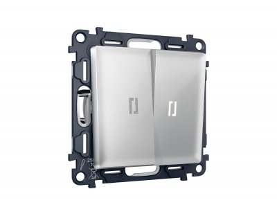 Комплект механизма 2-клавишного проходного выключателя с подсветкой 5600K ALFA MA404035 Серебро глянец QUANT Ambrella Volt