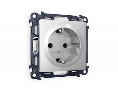 Комплект механизма электрической розетки ALFA MA407010 Серебро с заземлением и шторками 2P+E 16A-250V QUANT Ambrella Volt