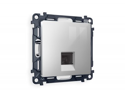 Комплект механизма телефонной розетки ALFA MA412030 Серебро глянец RJ-11(4P4C) с защитной шторкой QUANT Ambrella Volt