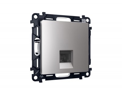 Комплект механизма телефонной розетки ALFA MA512030 Сталь матовый RJ-11(4P4C) с защитной шторкой QUANT Ambrella Volt