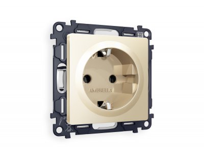 Комплект механизма электрической розетки ALFA MA606010 Шампань с заземлением на винтовых зажимах 2P+E 16A-250V QUANT Ambrella Volt Комплект механизма электрической розетки ALFA MA606010 Шампань с заземлением на винтовых зажимах 2P+E 16A-250V QUANT Ambrella Volt
