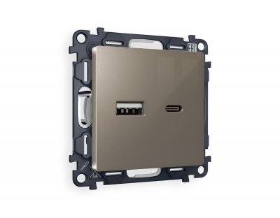 Комплект механизма розетки ALFA MA641010 Темная бронза матовый 2USB A+C 20W быстрая зарядка QUANT Ambrella Volt