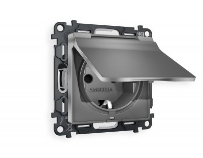 Комплект механизма электрической розетки ALFA MA658010 Антрацит серый  с заземлением с шторками и защитной крышкой 2P+E 16A-250V IP44 QUANT Ambrella Volt