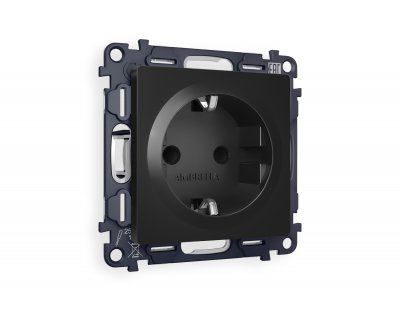 Комплект механизма электрической розетки ALFA MA807010 Черный матовый с заземлением и шторками 2P+E 16A-250V QUANT Ambrella Volt