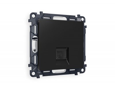 Комплект механизма компьютерной розетки ALFA MA812010 Черный матовый RJ-45(8P8C) CAT6 с защитной шторкой QUANT Ambrella Volt