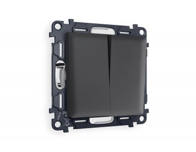 Комплект механизма 2-клавишного выключателя ALFA MA903010 Графит мягкое касание QUANT Ambrella Volt Комплект механизма 2-клавишного выключателя ALFA MA903010 Графит мягкое касание QUANT Ambrella Volt