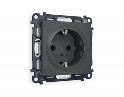 Комплект механизма электрической розетки ALFA MA907010 Графит мягкое касание с заземлением и шторками 2P+E 16A-250V QUANT Ambrella Volt