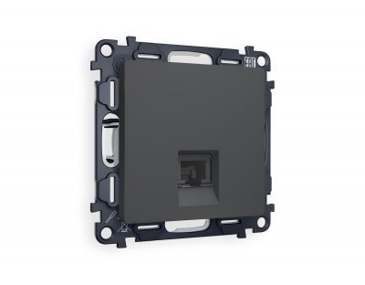 Комплект механизма телефонной розетки ALFA MA912030 Графит мягкое касание RJ-11(4P4C) с защитной шторкой QUANT Ambrella Volt