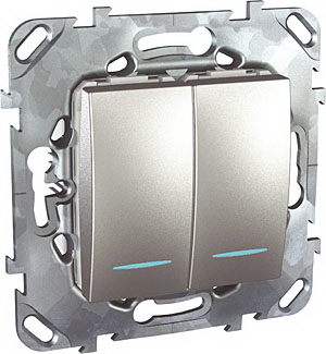 Unica Top Алюминий Выключатель 2-клавишный (сх.5) с подсветкой MGU5.0101.30NZD
