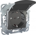 Unica Top Графит Розетка с/з со шторками с крышкой, винтовой зажим MGU5.037.12TAZD