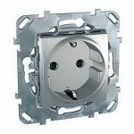 Unica Top Алюминий Розетка 1-ая с/з с защитными шторками винт. зажим MGU5.037.30ZD