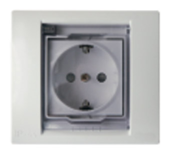 Розетка 1-ая с/з, IP 44 с прозрачной крышкой и рамкой (моноблок) MGU61.037.18