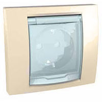 Розетка 1-ая с/з, IP 44 с прозрачной крышкой и рамкой (моноблок) MGU61.037.25