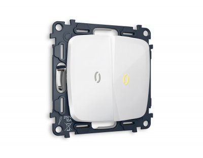 Комплект механизма 2-клавишного выключателя с подсветкой 3200K OMEGA MO104010 Белый глянец QUANT Ambrella Volt