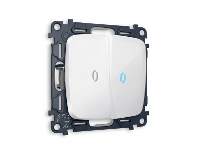 Комплект механизма 2-клавишного проходного выключателя с подсветкой 10000K OMEGA MO104040 Белый глянец QUANT Ambrella Volt