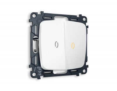 Комплект механизма 2-клавишного проходного выключателя с подсветкой 3200K OMEGA MO124030 Белый матовый QUANT Ambrella Volt