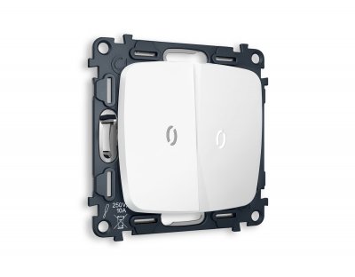 Комплект механизма 2-клавишного проходного выключателя с подсветкой 5600K OMEGA MO124035 Белый матовый QUANT Ambrella Volt