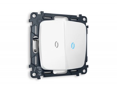 Комплект механизма 2-клавишного проходного выключателя с подсветкой 10000K OMEGA MO124040 Белый матовый QUANT Ambrella Volt