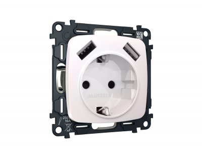 Комплект механизма электрической розетки OMEGA MO209010 Жемчуг 2USB A+A 18W быстрая зарядка с заземлением и шторками 2P+E 16A-250V QUANT Ambrella Volt Комплект механизма электрической розетки OMEGA MO209010 Жемчуг 2USB A+A 18W быстрая зарядка с заземлением и шторками 2P+E 16A-250V QUANT Ambrella Volt