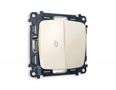 Комплект механизма 2-клавишного выключателя с подсветкой 3200K OMEGA MO304010 Бежевый глянец QUANT Ambrella Volt Комплект механизма 2-клавишного выключателя с подсветкой 3200K OMEGA MO304010 Бежевый глянец QUANT Ambrella Volt