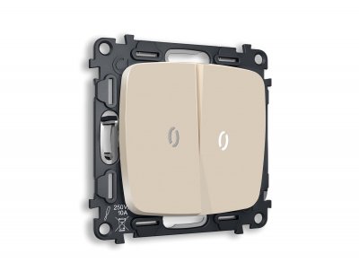 Комплект механизма 2-клавишного выключателя с подсветкой 5600K OMEGA MO324015 Бежевый матовый QUANT Ambrella Volt Комплект механизма 2-клавишного выключателя с подсветкой 5600K OMEGA MO324015 Бежевый матовый QUANT Ambrella Volt